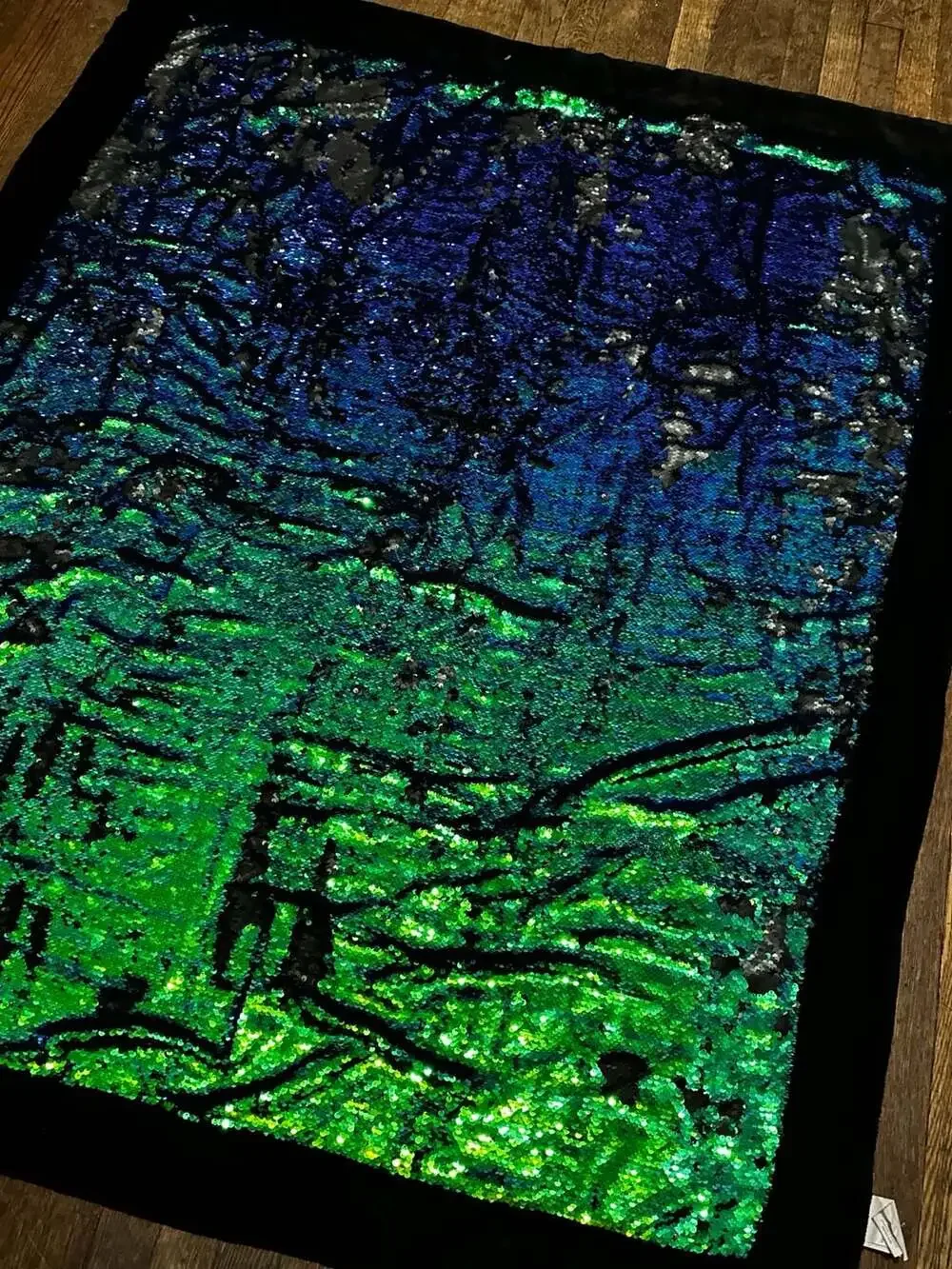 Reversible Sequin Throw Blanket, Green and Blue, 50in x 60in
